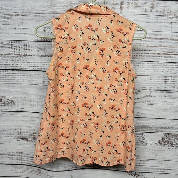 Modcloth Coral Orange Floral Sleeveless Blouse Medium - Picture 4 of 5